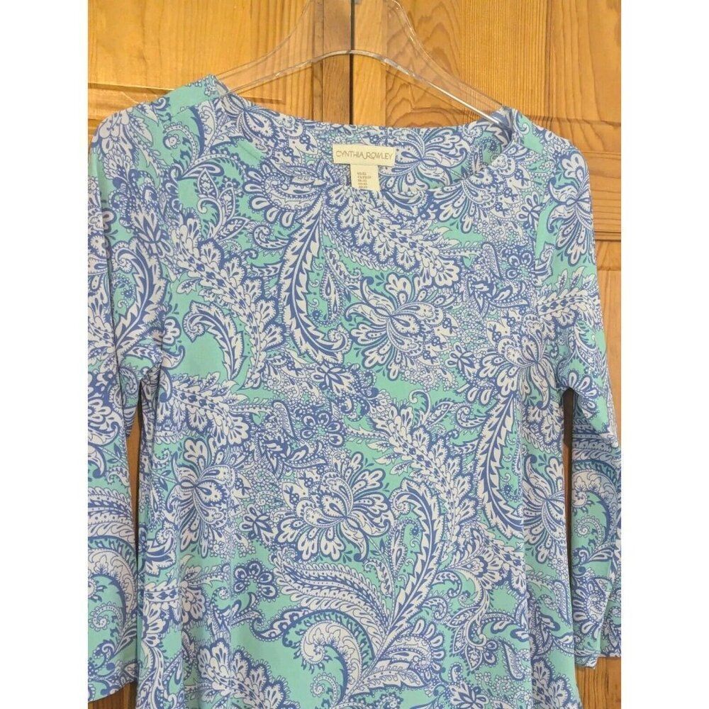 Cynthia Rowley Dress XS Green Paisley Print Swing Dress
